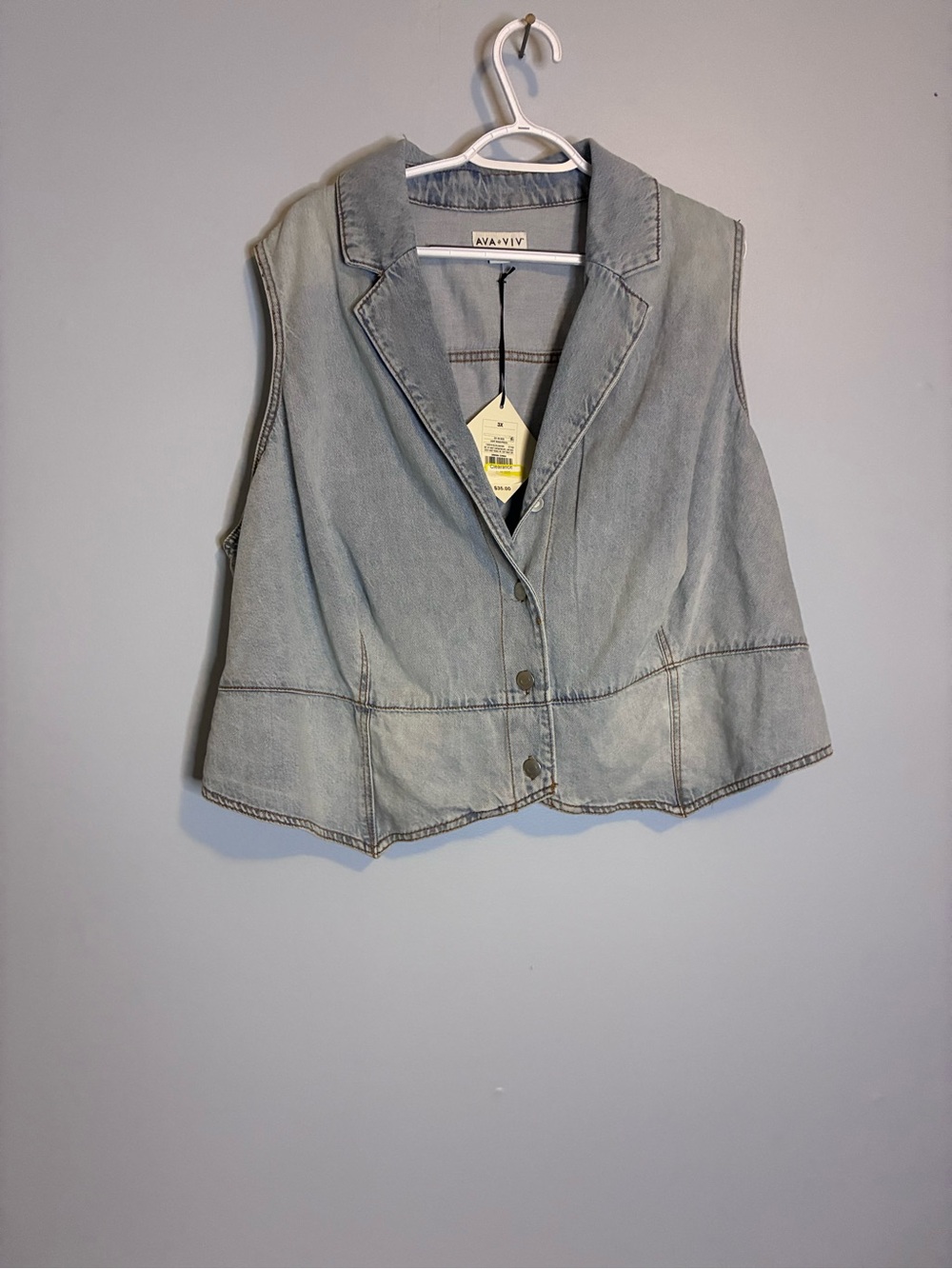 Ava & Viv Light Blue Denim Vest with Notch Collar